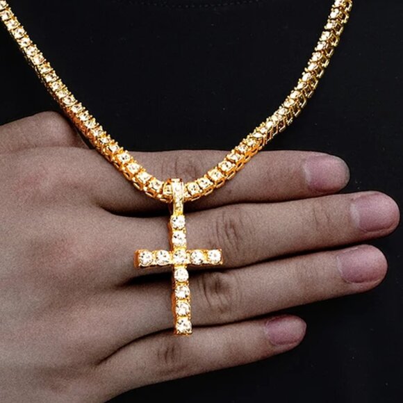 ⭐ Large 24" Cross & Diamond Infinity Necklace With 4mm Diamonds 18k Gold Pltd ⭐ - Picture 4 of 8